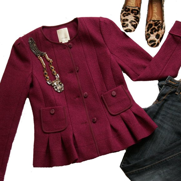 Anthropologie Elevenses FRANCIE PURPLE BOILED Wool BOUCLE Blazer Jacket - Picture 3 of 5